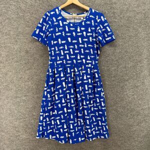 LulaRoe Dress Women XL Blue Geometric Sheath Midi Zipper Short Sleeve Casual
